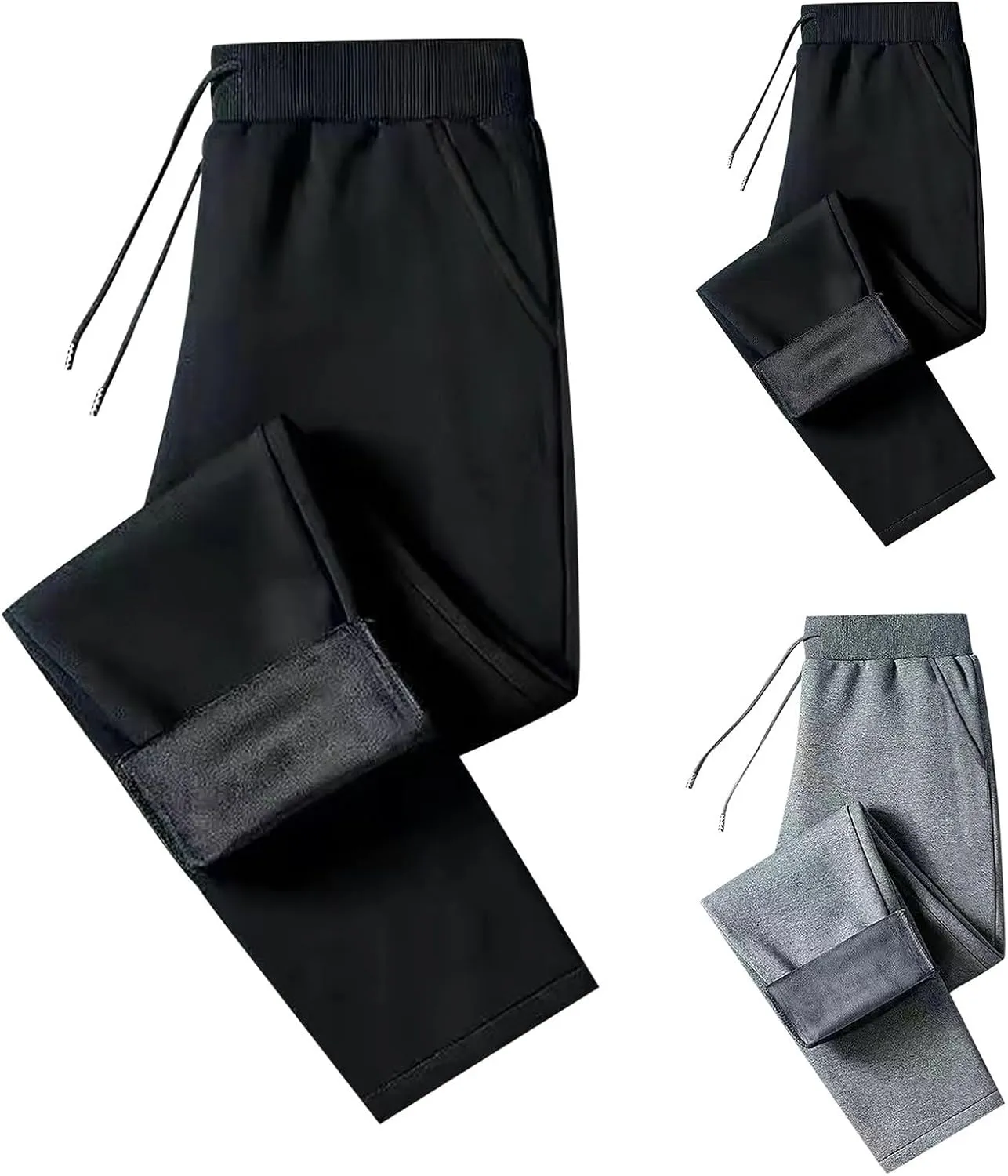 2 Pack Fleece Lined Sweatpants for Men - ZHIFANXN Joggers with Pockets High Waisted Thermal Winter Warm Pants for Snow
