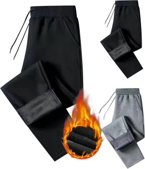 2 Pack Fleece Lined Sweatpants for Men - ZHIFANXN Joggers with Pockets High Waisted Thermal Winter Warm Pants for Snow
