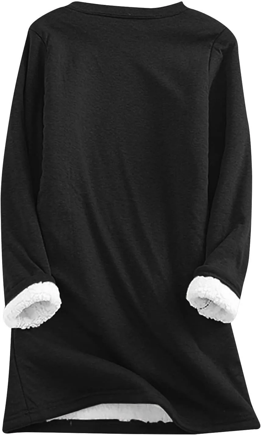 2 Piece Lounge Set Women Funny Letter Print Fleece Crewneck Sweatshirt Sherpa Lined Jogger Soft Warm Sweatpant 2024