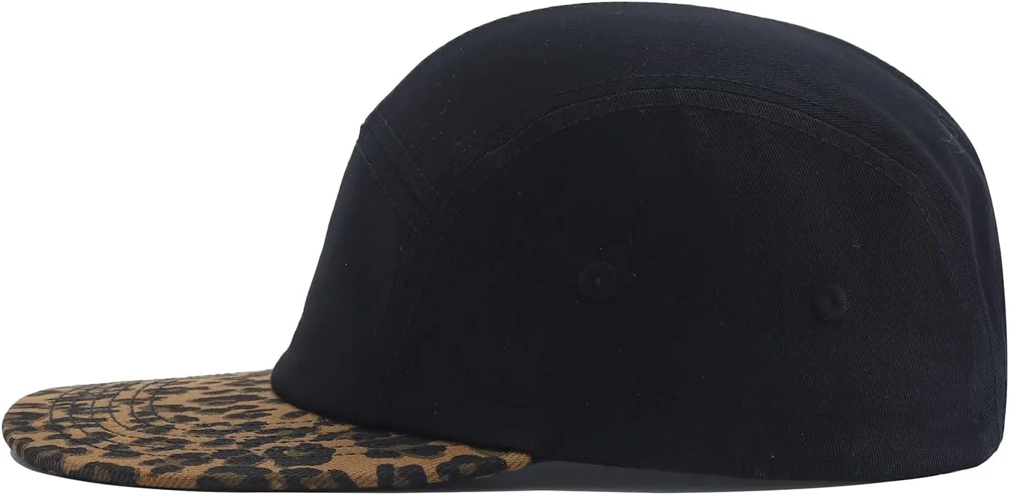 5 Panel Baseball Cap Leopard Print Flat Brim Hat Vintage Snapback Hats for Men Hip Hop Street Style Skateboard Hat