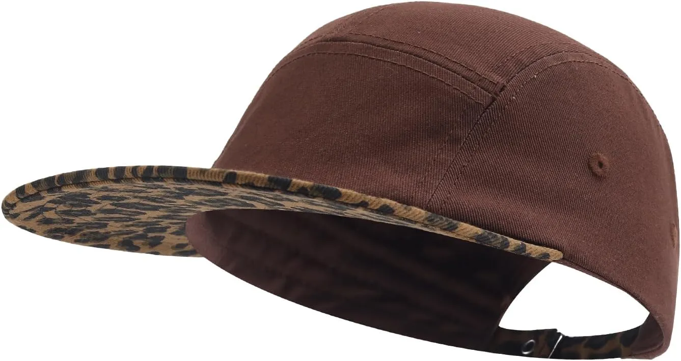 5 Panel Baseball Cap Leopard Print Flat Brim Hat Vintage Snapback Hats for Men Hip Hop Street Style Skateboard Hat