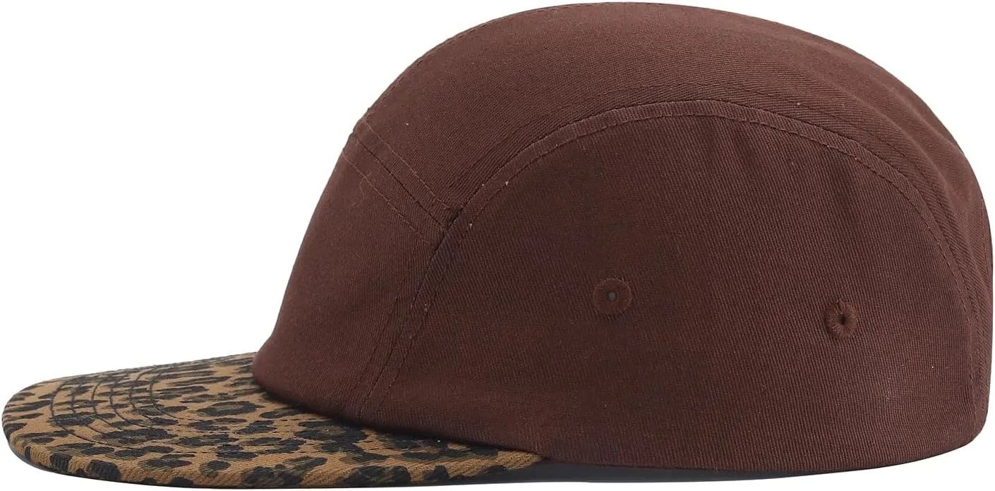 5 Panel Baseball Cap Leopard Print Flat Brim Hat Vintage Snapback Hats for Men Hip Hop Street Style Skateboard Hat