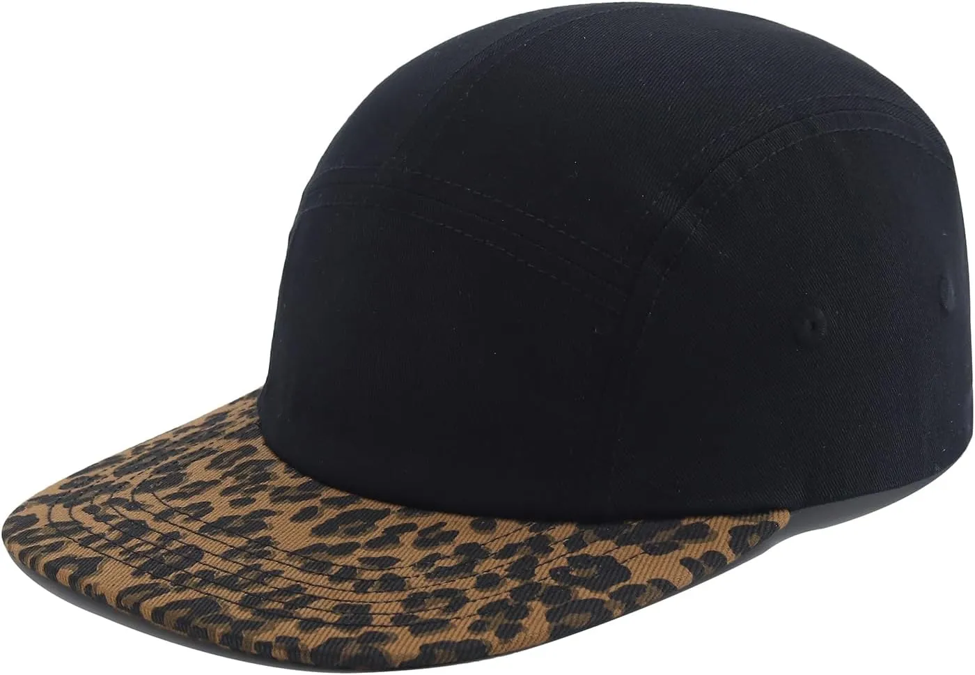 5 Panel Baseball Cap Leopard Print Flat Brim Hat Vintage Snapback Hats for Men Hip Hop Street Style Skateboard Hat