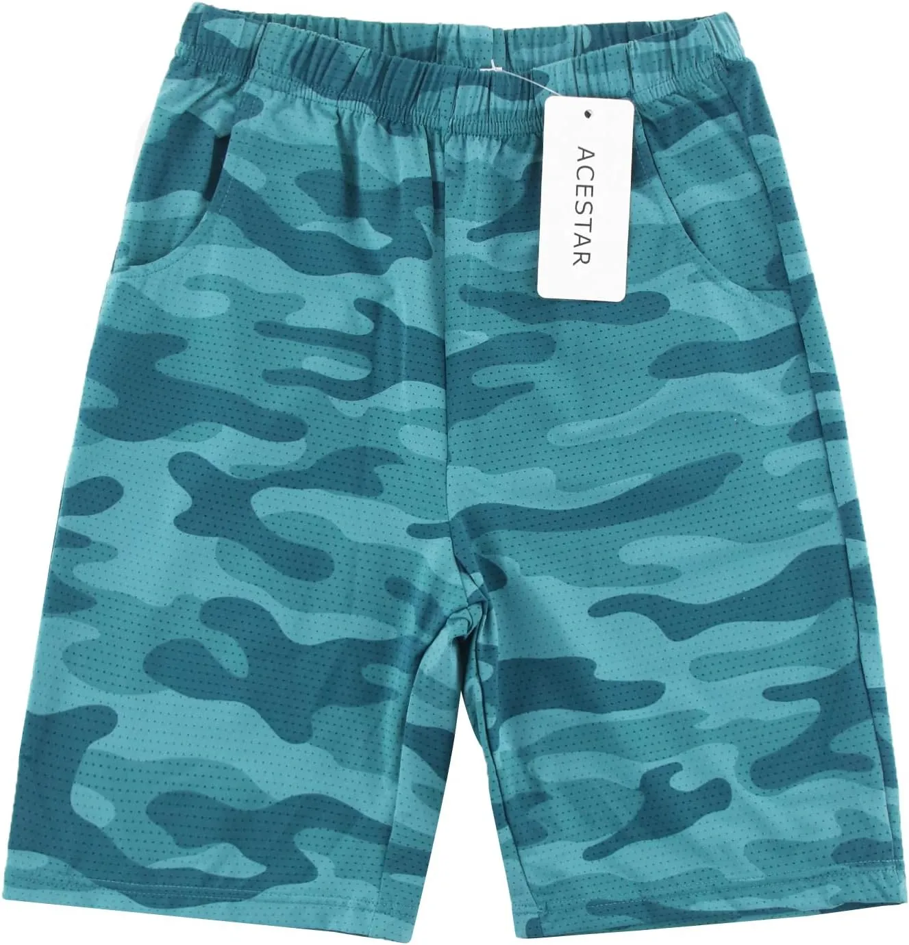 ACESTAR Boys Camouflage Athletic Shorts - Quick Dry Active Youth Printed Camo Core Mesh Sport Shorts with Pockets