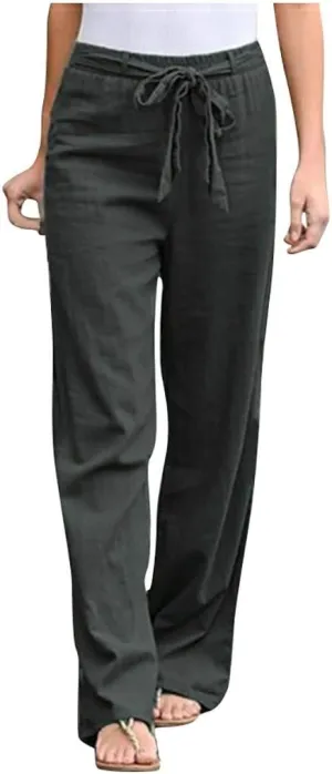 Aniwyn Women's Wide Leg Comfy Pants Casual Loose Cotton Linen High Waisted Cozy Loungewear Yoga Pants with Pockets