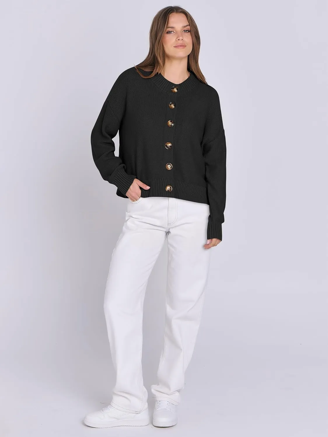ANRABESS Women Knit Cardigans Sweater Open Front Button Down Long Sleeve Cropped Lady Jacket Outwear 2025 Spring Outfits