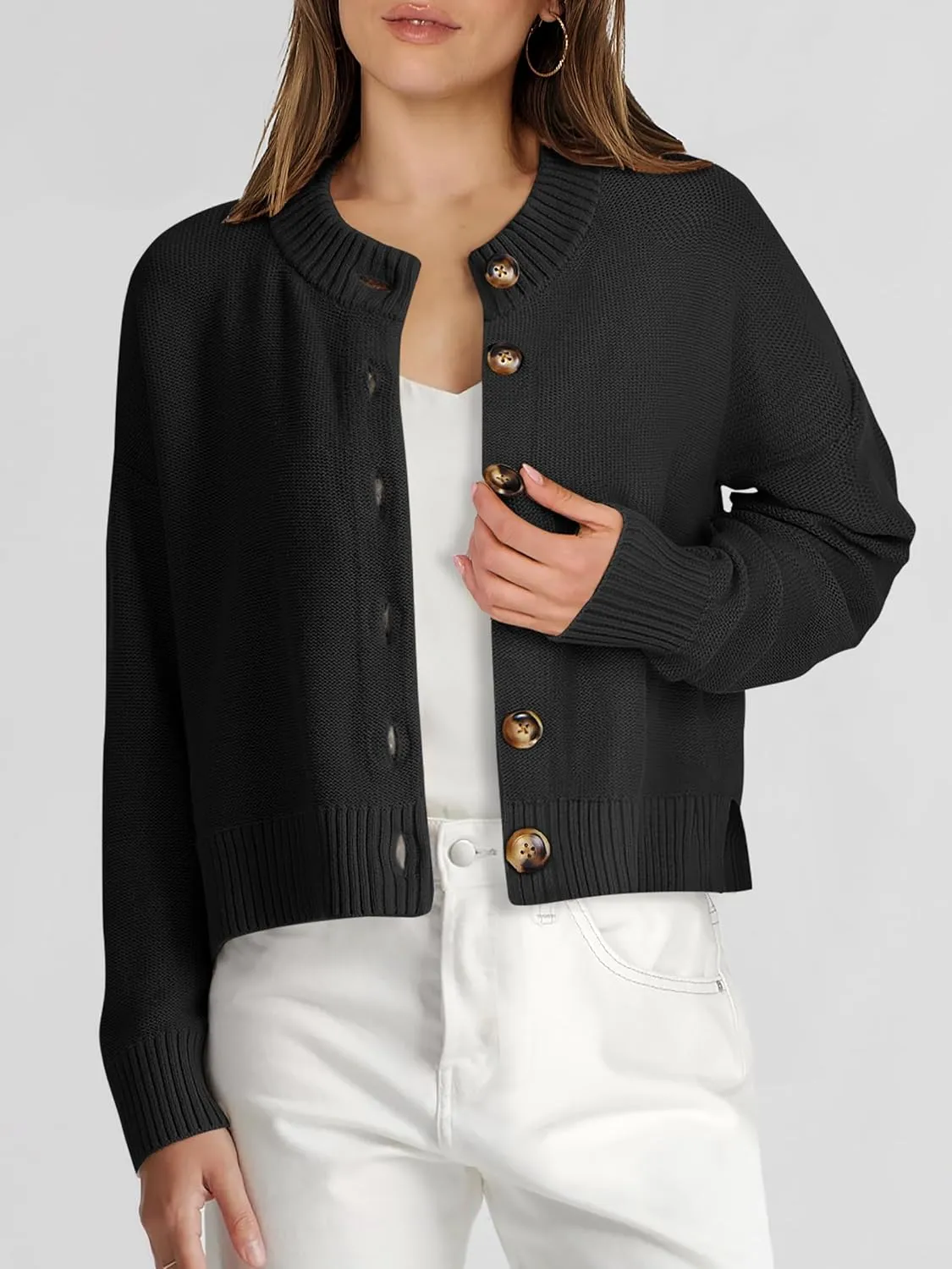 ANRABESS Women Knit Cardigans Sweater Open Front Button Down Long Sleeve Cropped Lady Jacket Outwear 2025 Spring Outfits