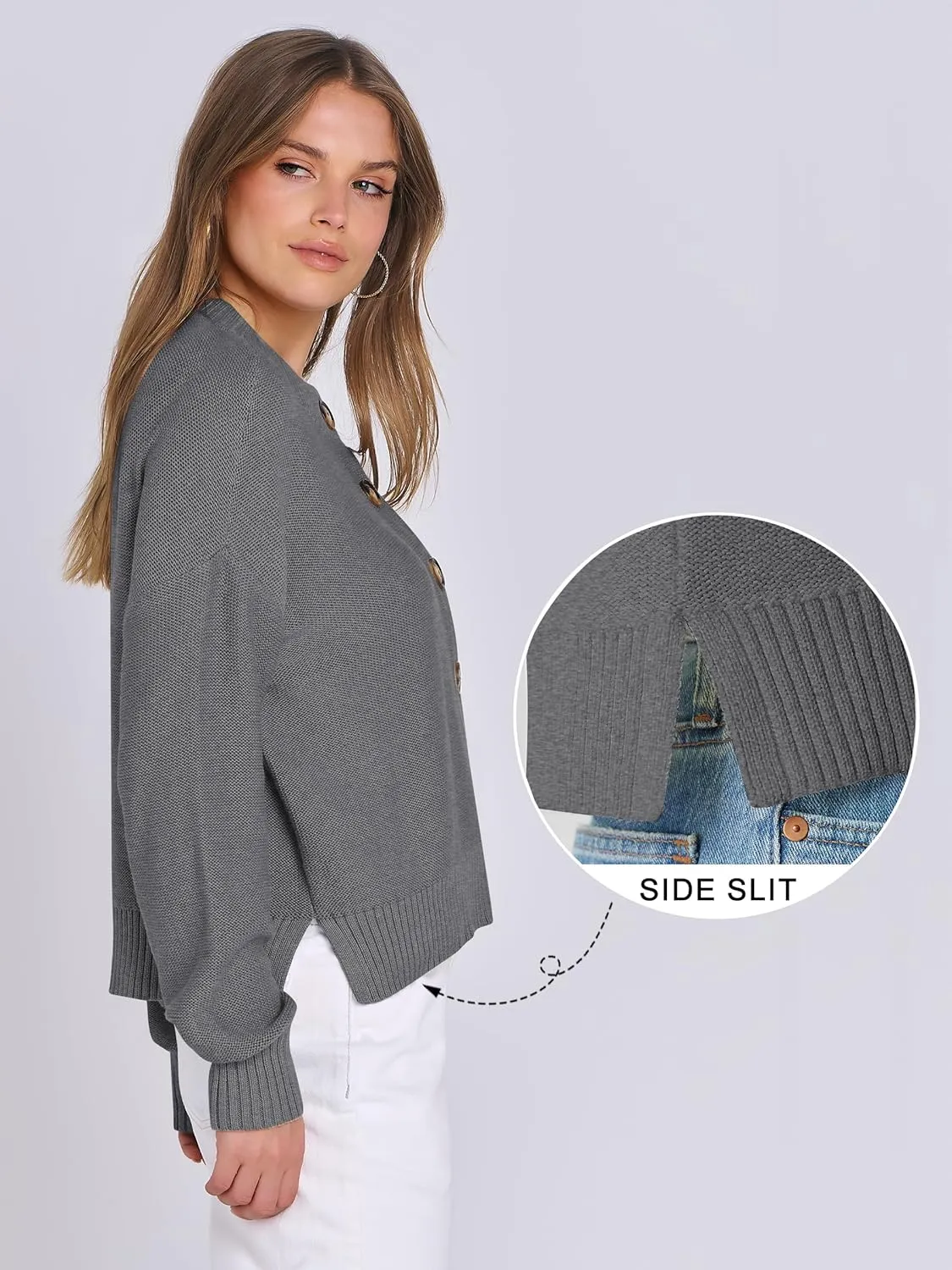ANRABESS Women Knit Cardigans Sweater Open Front Button Down Long Sleeve Cropped Lady Jacket Outwear 2025 Spring Outfits