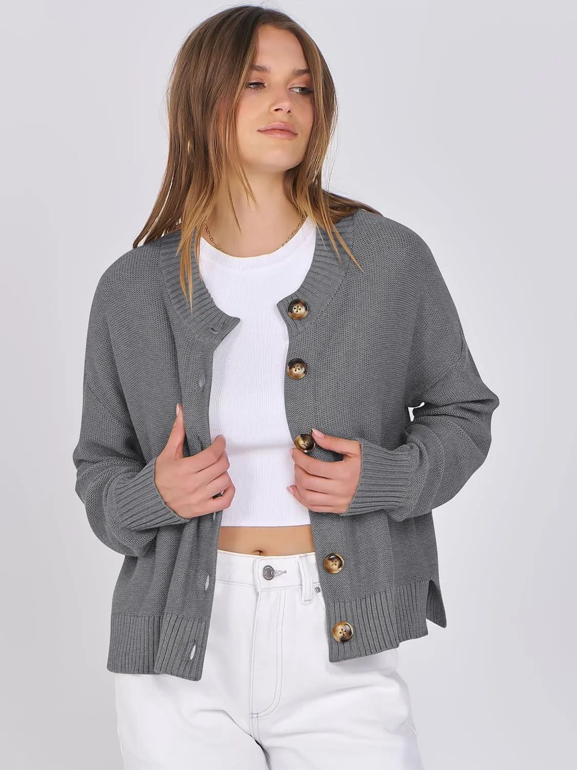 ANRABESS Women Knit Cardigans Sweater Open Front Button Down Long Sleeve Cropped Lady Jacket Outwear 2025 Spring Outfits