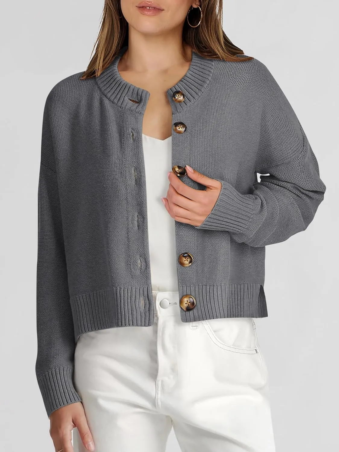 ANRABESS Women Knit Cardigans Sweater Open Front Button Down Long Sleeve Cropped Lady Jacket Outwear 2025 Spring Outfits