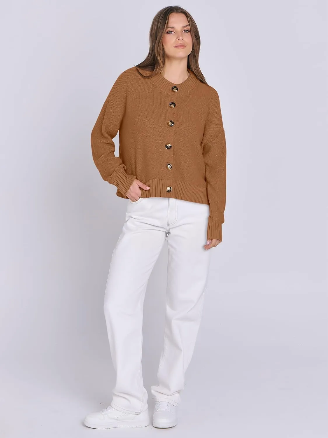 ANRABESS Women Knit Cardigans Sweater Open Front Button Down Long Sleeve Cropped Lady Jacket Outwear 2025 Spring Outfits