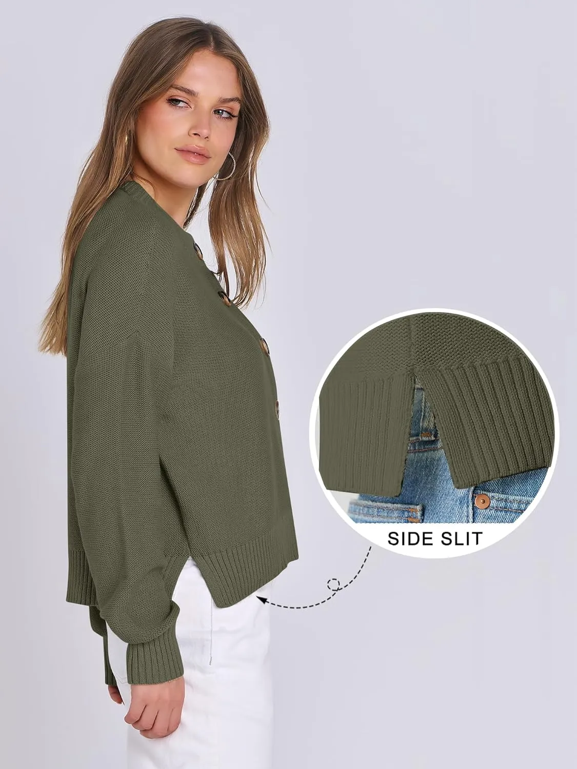 ANRABESS Women Knit Cardigans Sweater Open Front Button Down Long Sleeve Cropped Lady Jacket Outwear 2025 Spring Outfits