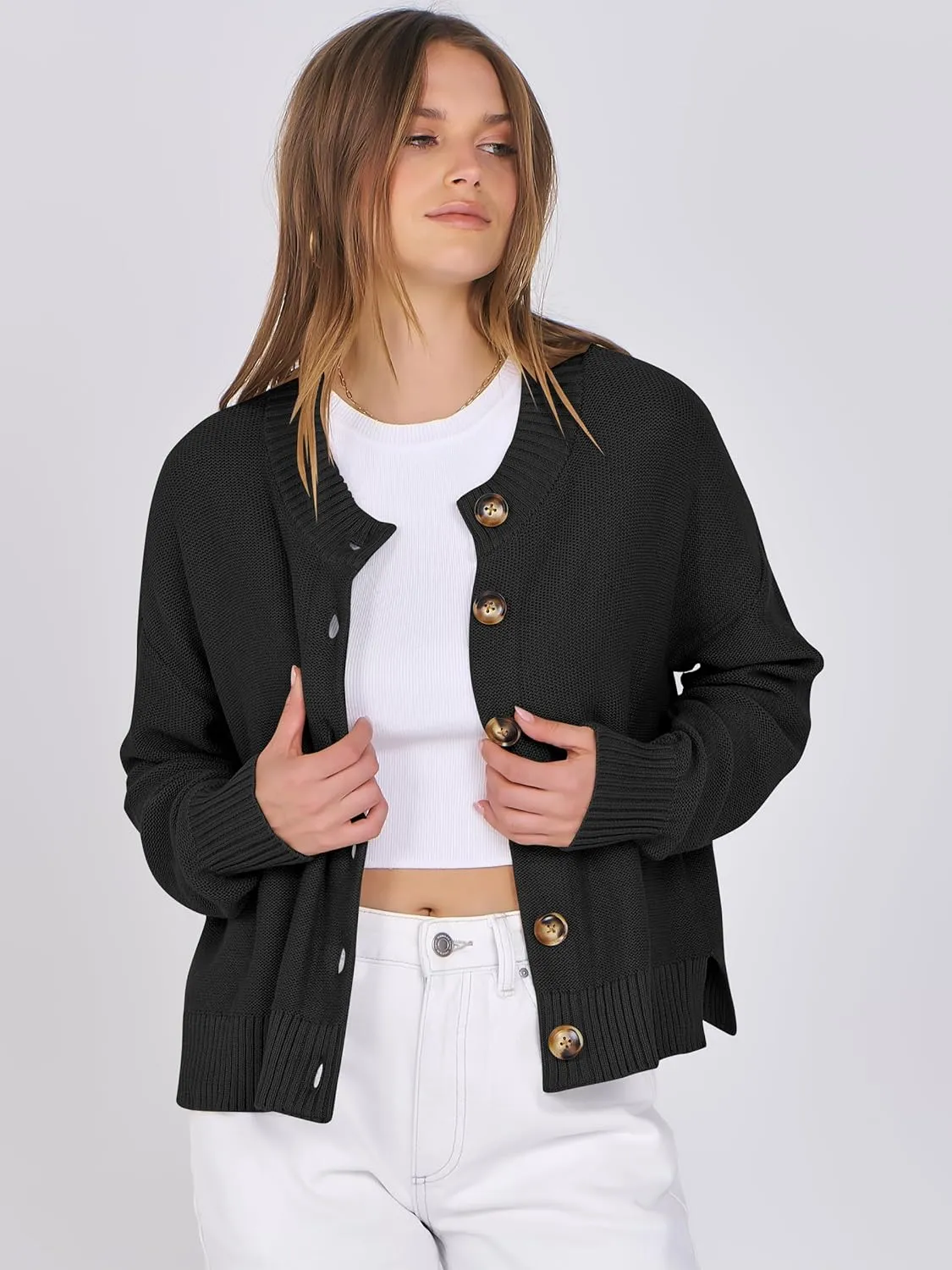 ANRABESS Women Knit Cardigans Sweater Open Front Button Down Long Sleeve Cropped Lady Jacket Outwear 2025 Spring Outfits