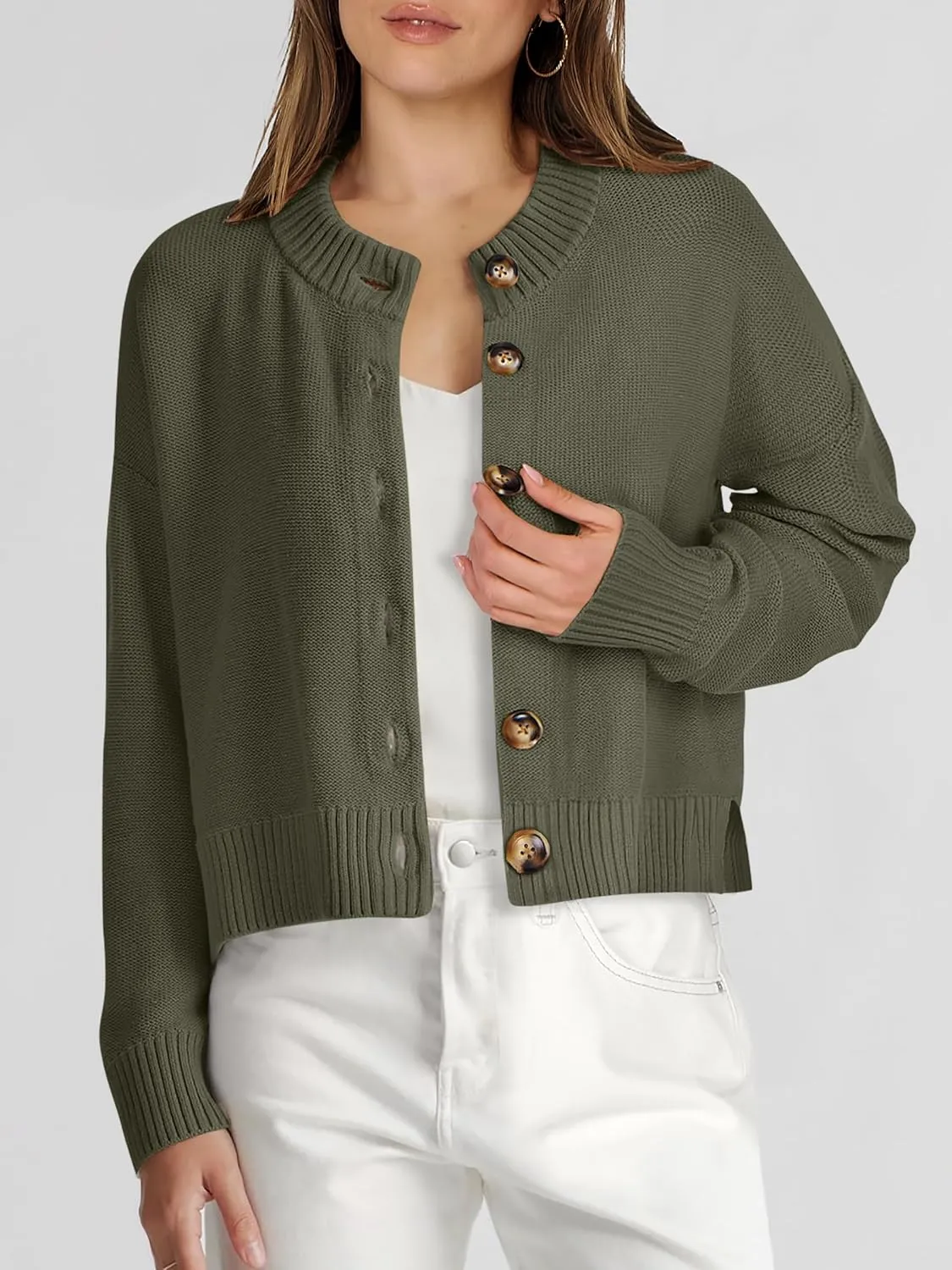ANRABESS Women Knit Cardigans Sweater Open Front Button Down Long Sleeve Cropped Lady Jacket Outwear 2025 Spring Outfits