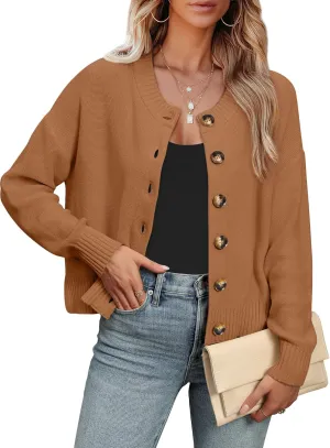 ANRABESS Women Knit Cardigans Sweater Open Front Button Down Long Sleeve Cropped Lady Jacket Outwear 2025 Spring Outfits