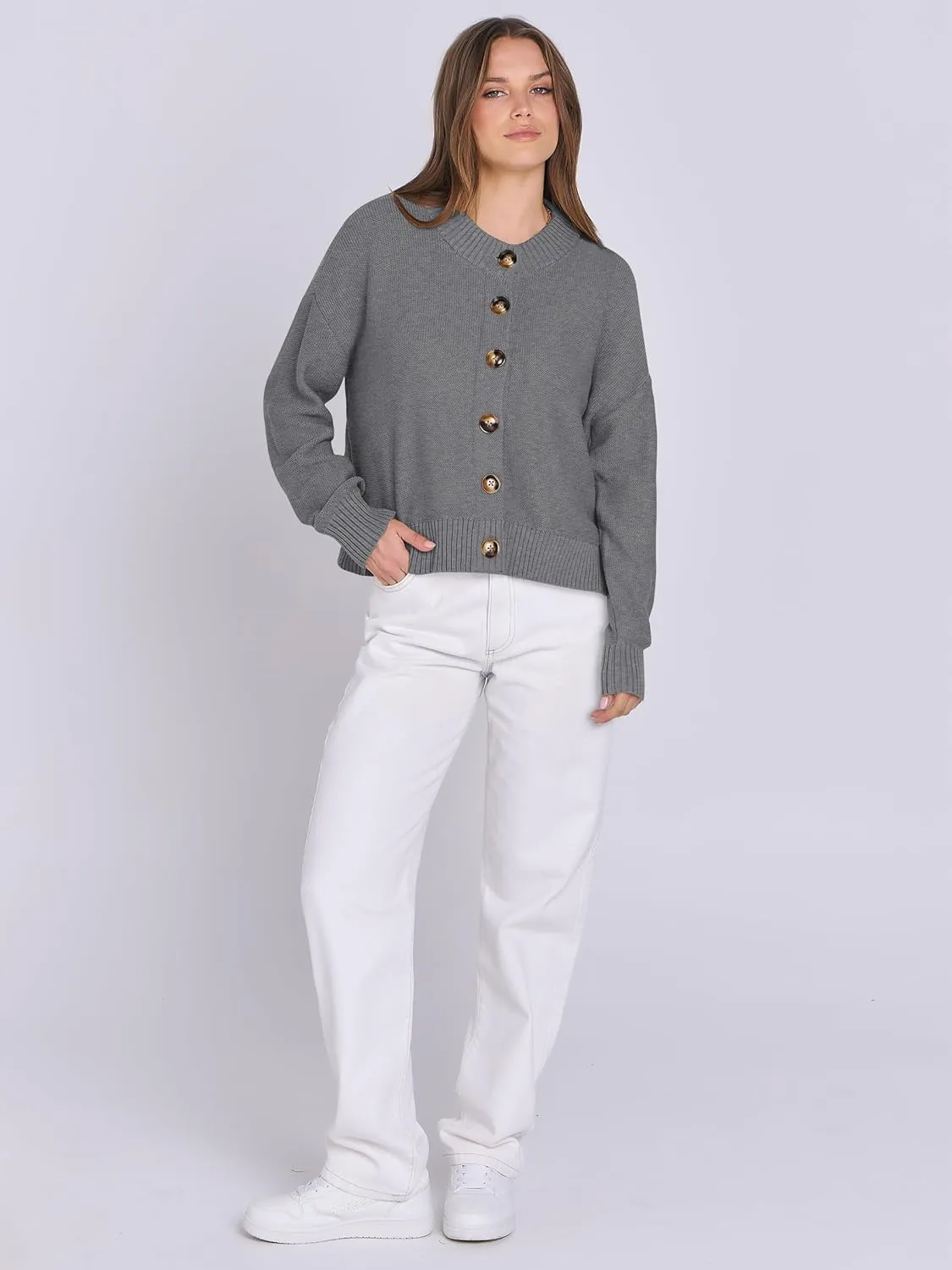 ANRABESS Women Knit Cardigans Sweater Open Front Button Down Long Sleeve Cropped Lady Jacket Outwear 2025 Spring Outfits