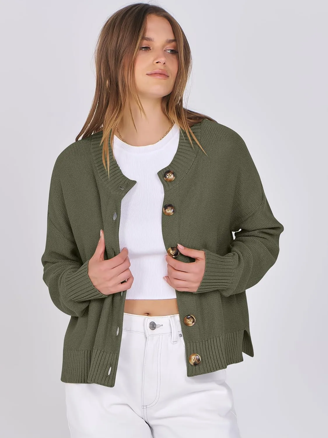 ANRABESS Women Knit Cardigans Sweater Open Front Button Down Long Sleeve Cropped Lady Jacket Outwear 2025 Spring Outfits