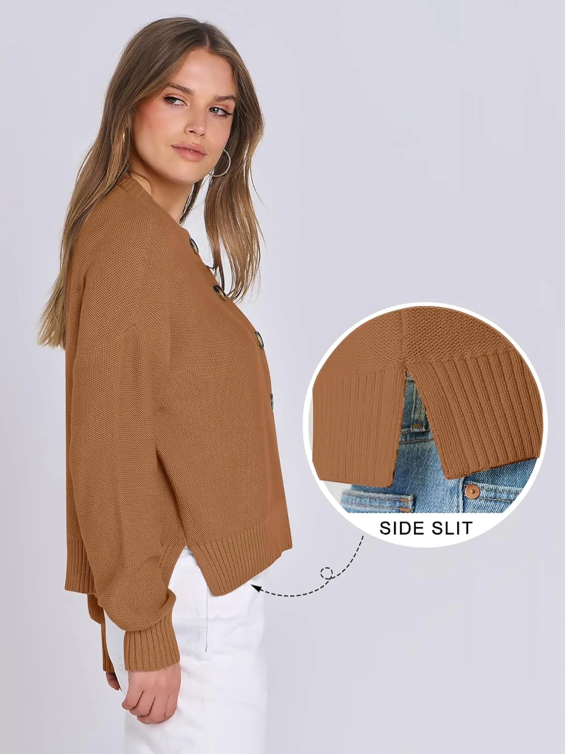 ANRABESS Women Knit Cardigans Sweater Open Front Button Down Long Sleeve Cropped Lady Jacket Outwear 2025 Spring Outfits