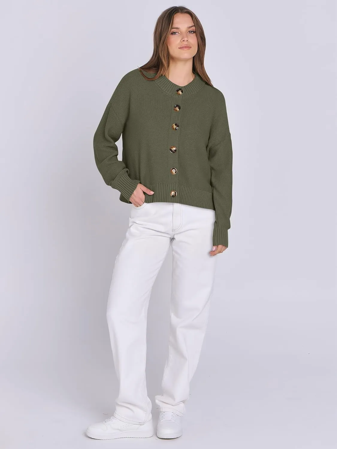 ANRABESS Women Knit Cardigans Sweater Open Front Button Down Long Sleeve Cropped Lady Jacket Outwear 2025 Spring Outfits