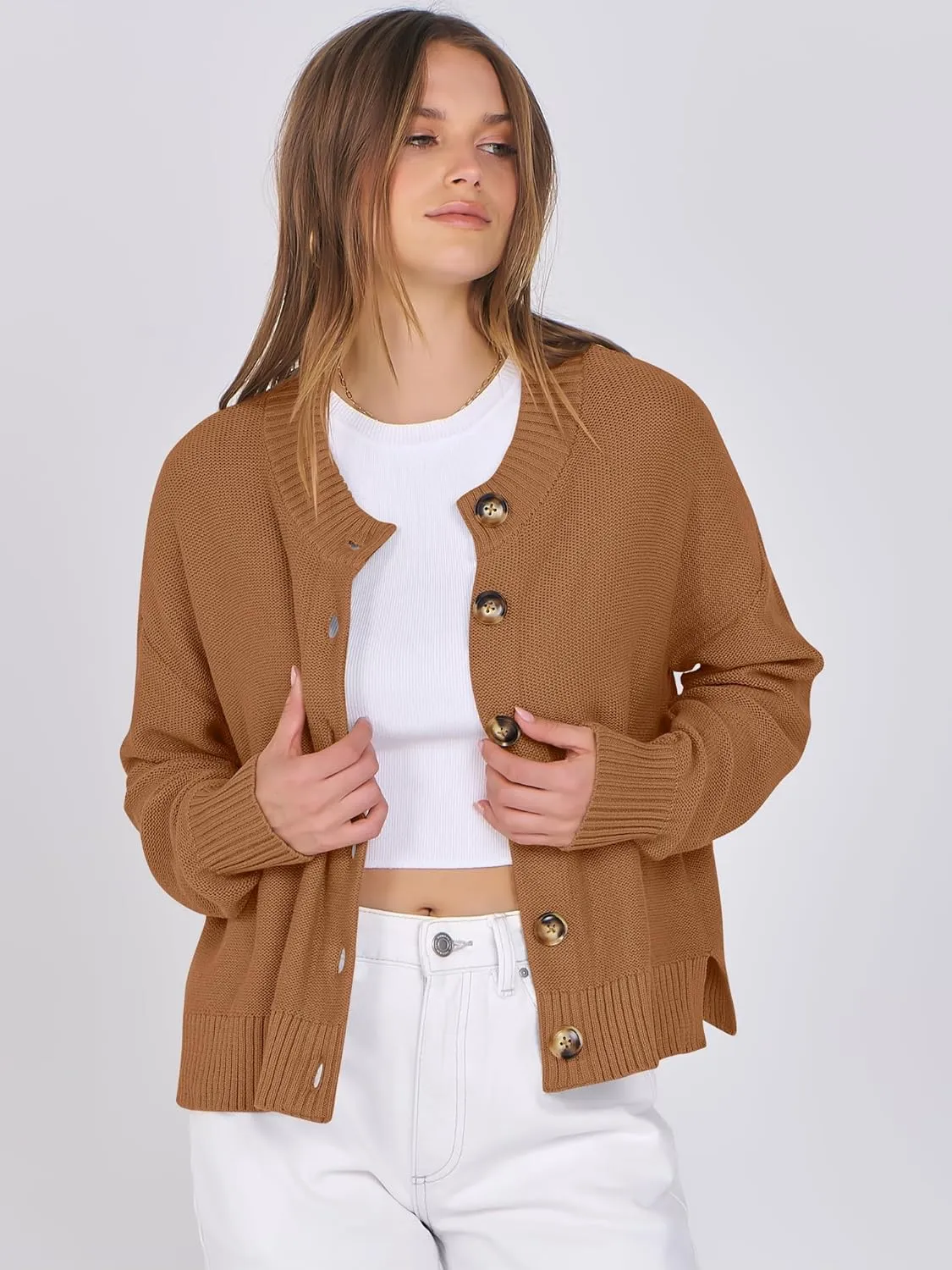 ANRABESS Women Knit Cardigans Sweater Open Front Button Down Long Sleeve Cropped Lady Jacket Outwear 2025 Spring Outfits