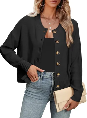 ANRABESS Women Knit Cardigans Sweater Open Front Button Down Long Sleeve Cropped Lady Jacket Outwear 2025 Spring Outfits