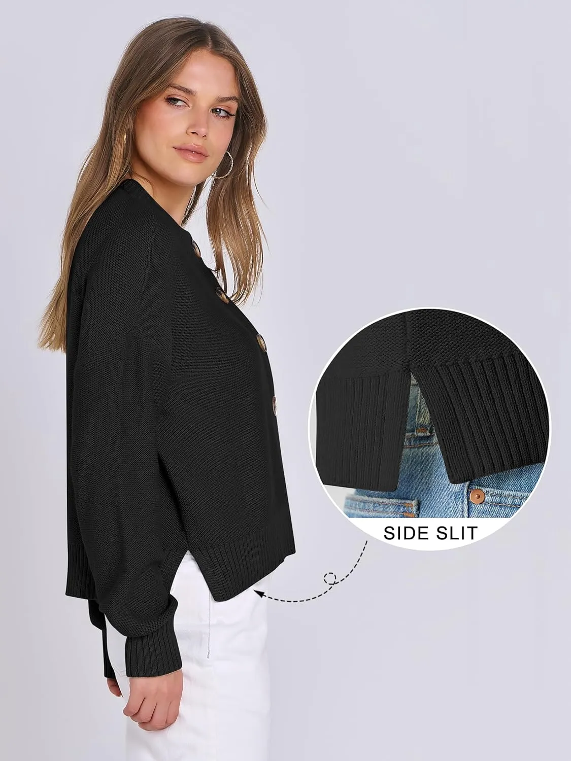 ANRABESS Women Knit Cardigans Sweater Open Front Button Down Long Sleeve Cropped Lady Jacket Outwear 2025 Spring Outfits