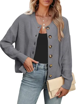 ANRABESS Women Knit Cardigans Sweater Open Front Button Down Long Sleeve Cropped Lady Jacket Outwear 2025 Spring Outfits