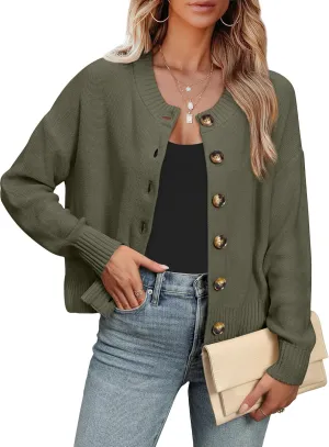 ANRABESS Women Knit Cardigans Sweater Open Front Button Down Long Sleeve Cropped Lady Jacket Outwear 2025 Spring Outfits