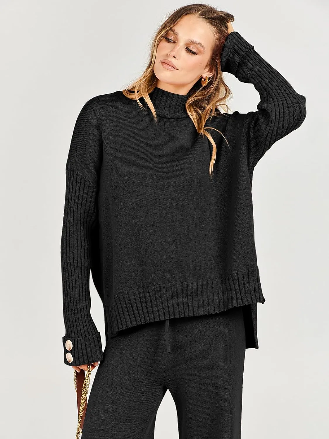 ANRABESS Women's 2 Piece Outfit Sweater Lounge Sets Long Sleeve Knit Pullover Wide Leg Pant Tracksuit Loungewear 2024 Fashion