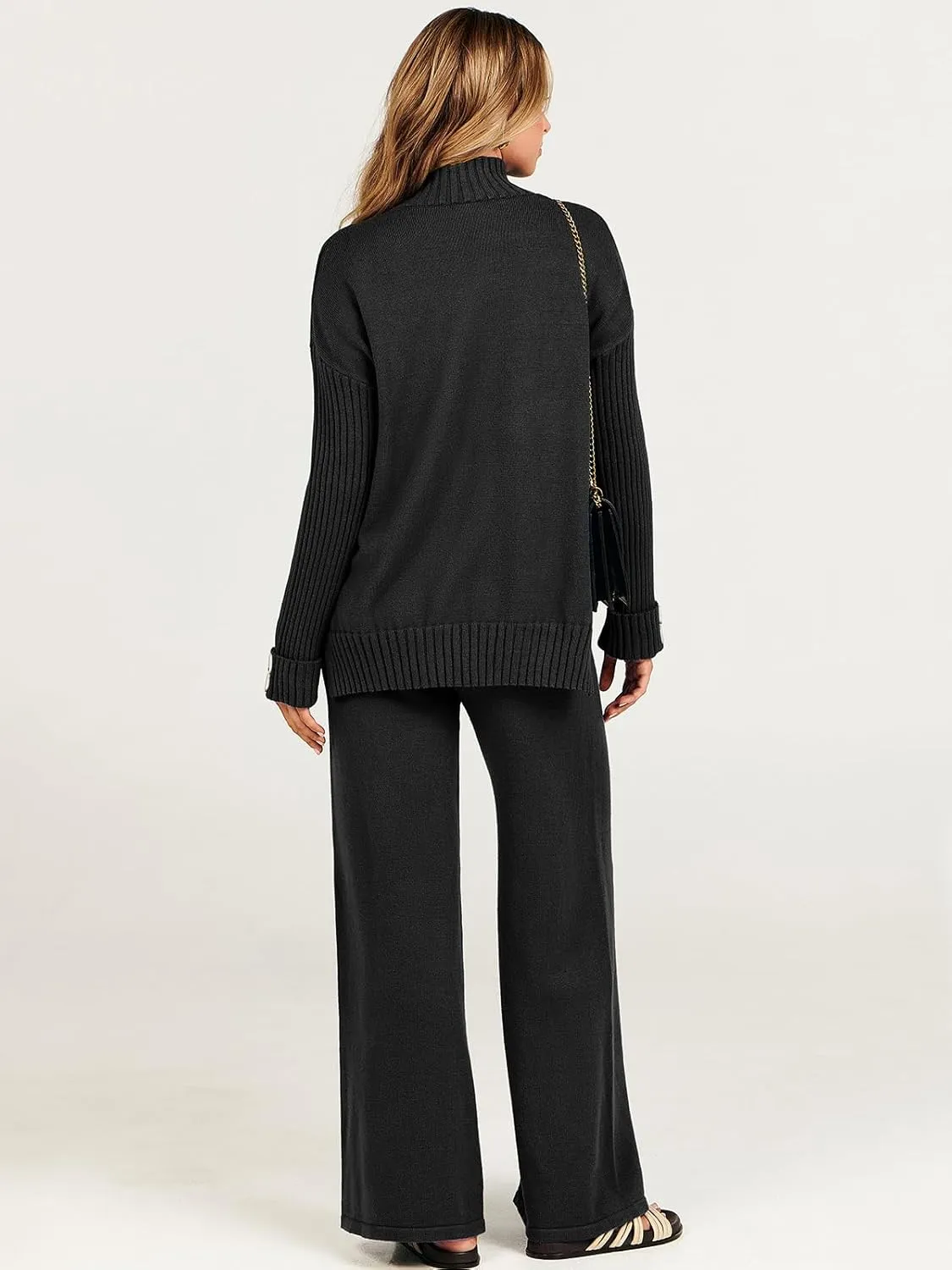 ANRABESS Women's 2 Piece Outfit Sweater Lounge Sets Long Sleeve Knit Pullover Wide Leg Pant Tracksuit Loungewear 2024 Fashion