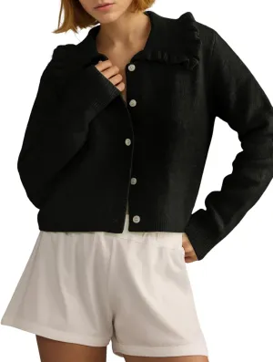 Arssm Womens Ruffle Collar Cardigan Cropped Button Down Open Front Sweaters Knitted Long Sleeve Fall 2025 Elegant Outwear