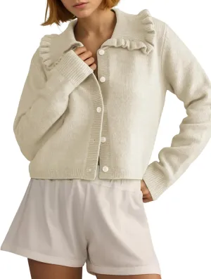 Arssm Womens Ruffle Collar Cardigan Cropped Button Down Open Front Sweaters Knitted Long Sleeve Fall 2025 Elegant Outwear