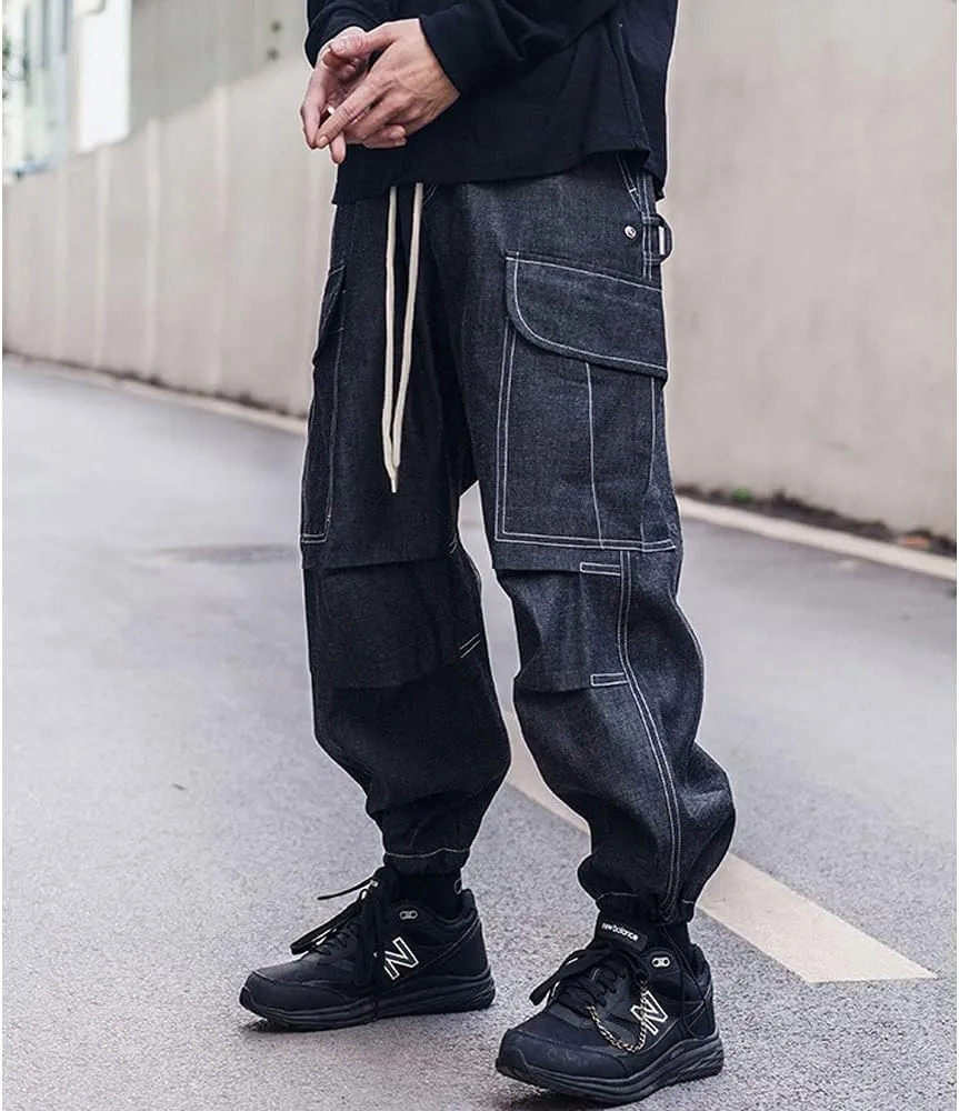 Astellarie Mens Baggy Cargo Joggers Casual Drawstring Loose Fit Hip-hop Sweatpants with Multi-Pocket