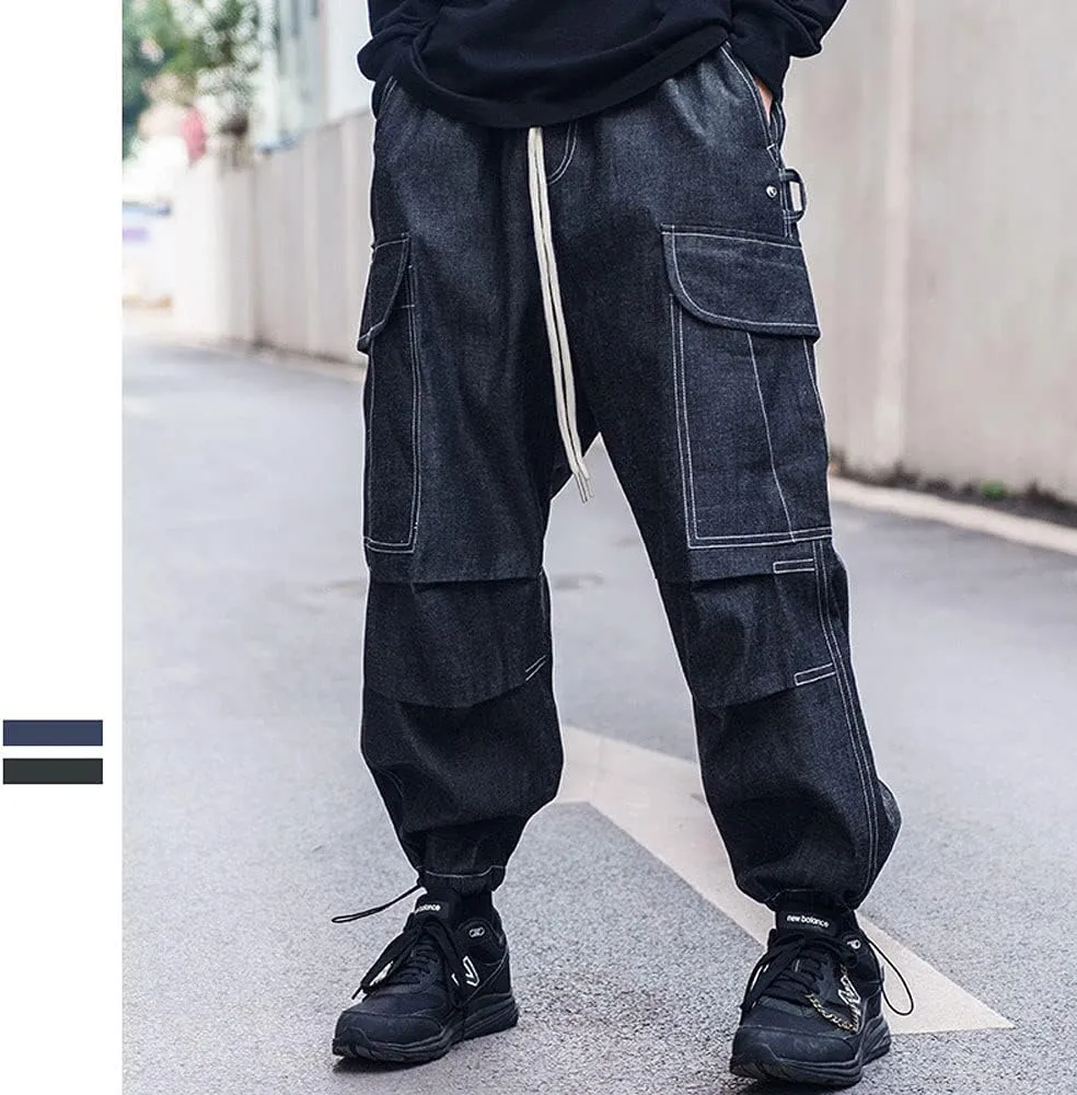 Astellarie Mens Baggy Cargo Joggers Casual Drawstring Loose Fit Hip-hop Sweatpants with Multi-Pocket