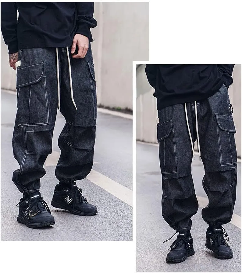 Astellarie Mens Baggy Cargo Joggers Casual Drawstring Loose Fit Hip-hop Sweatpants with Multi-Pocket