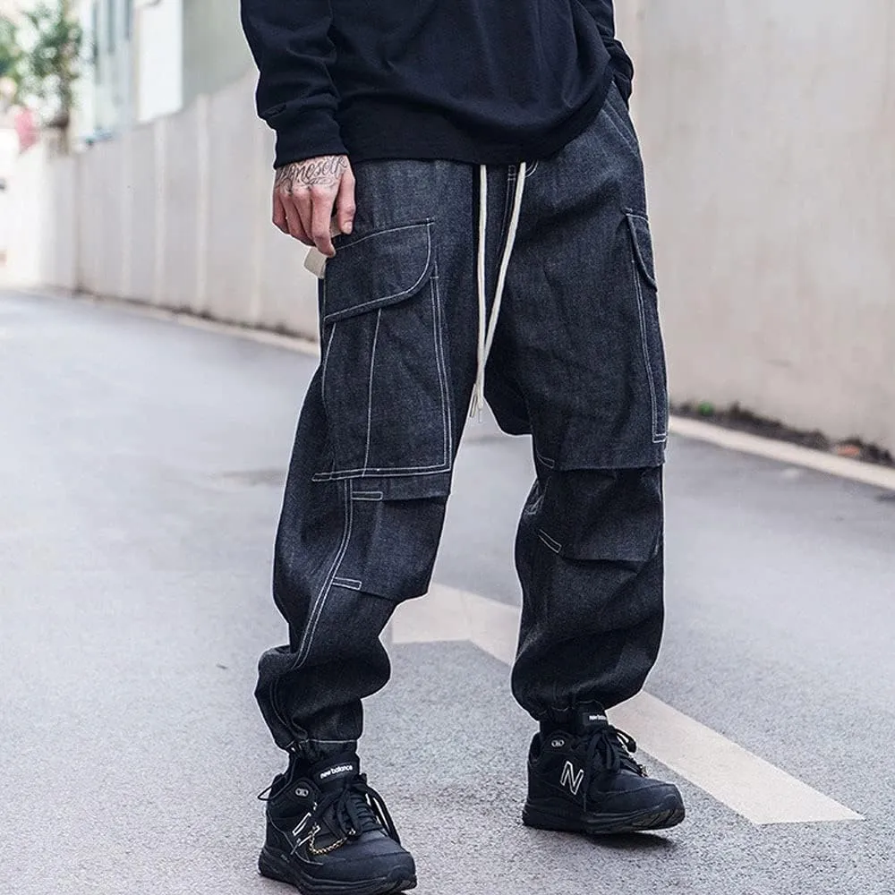 Astellarie Mens Baggy Cargo Joggers Casual Drawstring Loose Fit Hip-hop Sweatpants with Multi-Pocket