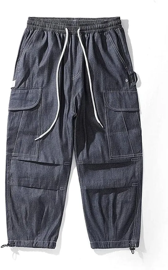 Astellarie Mens Baggy Cargo Joggers Casual Drawstring Loose Fit Hip-hop Sweatpants with Multi-Pocket