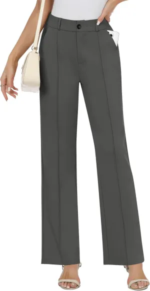 AVAMO Womens Stretchy Work Pants Business Casual Pants Slacks with Pockets High Waisted Straight Leg Office Trousers Grey S