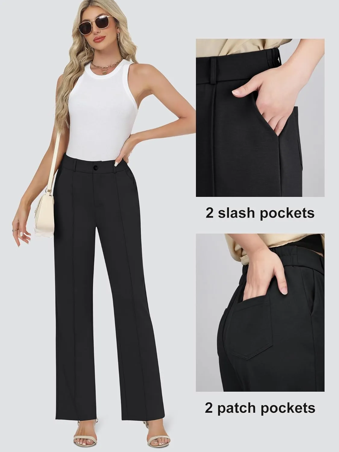 AVAMO Womens Stretchy Work Pants Business Casual Pants Slacks with Pockets High Waisted Straight Leg Office Trousers