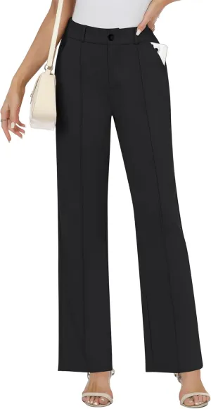 AVAMO Womens Stretchy Work Pants Business Casual Pants Slacks with Pockets High Waisted Straight Leg Office Trousers