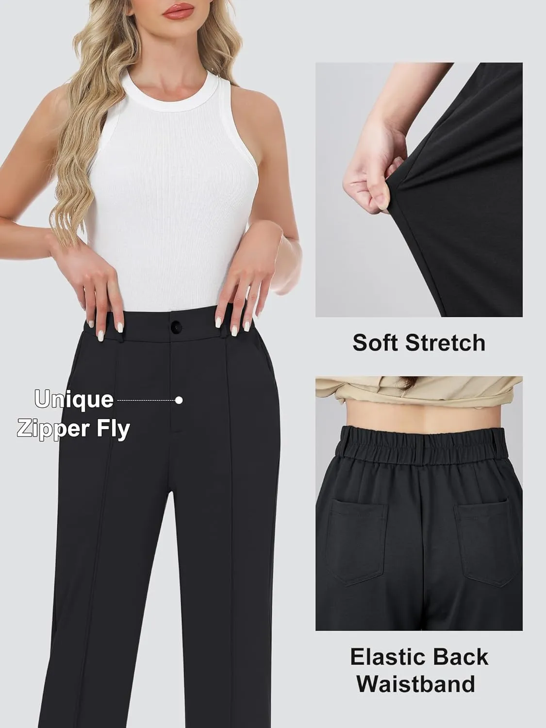 AVAMO Womens Stretchy Work Pants Business Casual Pants Slacks with Pockets High Waisted Straight Leg Office Trousers