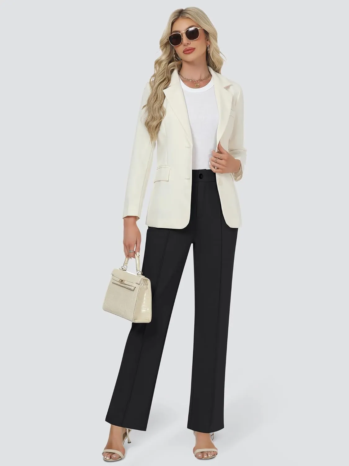 AVAMO Womens Stretchy Work Pants Business Casual Pants Slacks with Pockets High Waisted Straight Leg Office Trousers