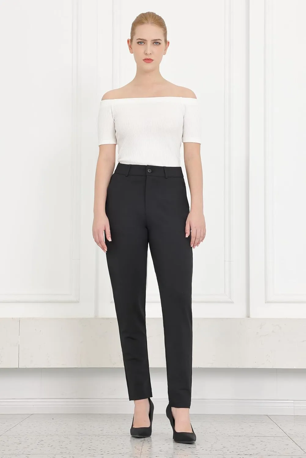 Bamans Womens 27"/29" Dress Pants Work Office Slacks Business Casual Stretch Skinny Leg with Pockets