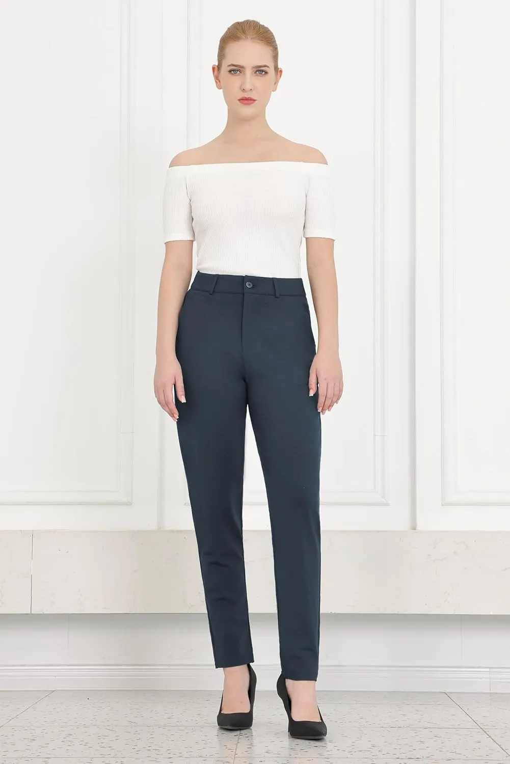 Bamans Womens 27"/29" Dress Pants Work Office Slacks Business Casual Stretch Skinny Leg with Pockets