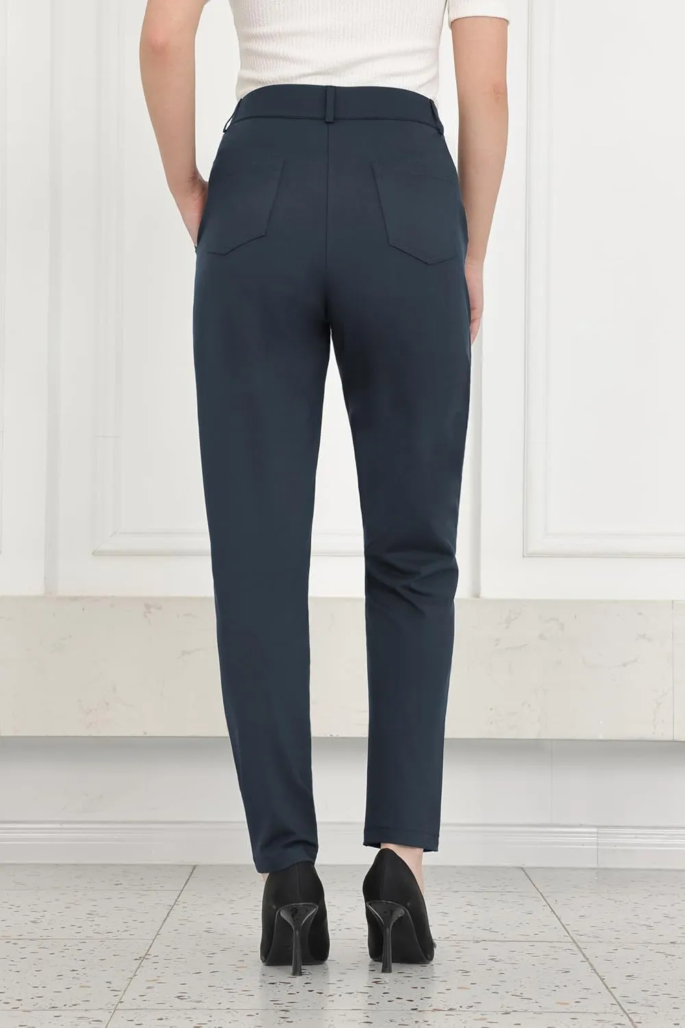 Bamans Womens 27"/29" Dress Pants Work Office Slacks Business Casual Stretch Skinny Leg with Pockets