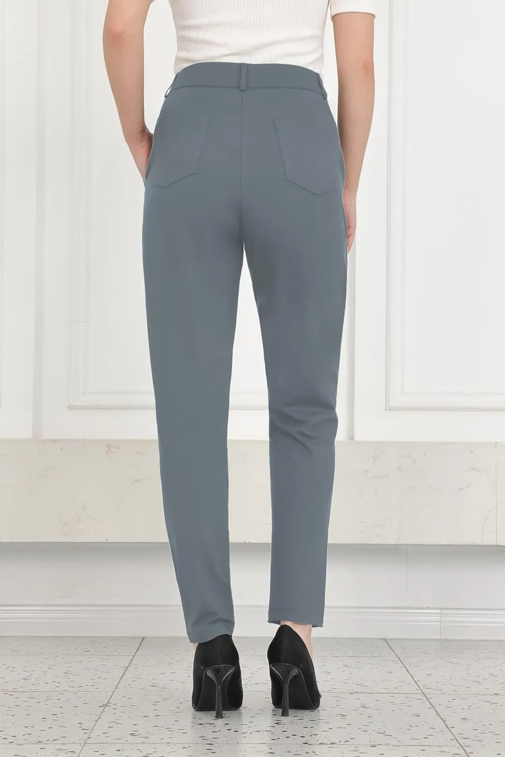 Bamans Womens 27"/29" Dress Pants Work Office Slacks Business Casual Stretch Skinny Leg with Pockets
