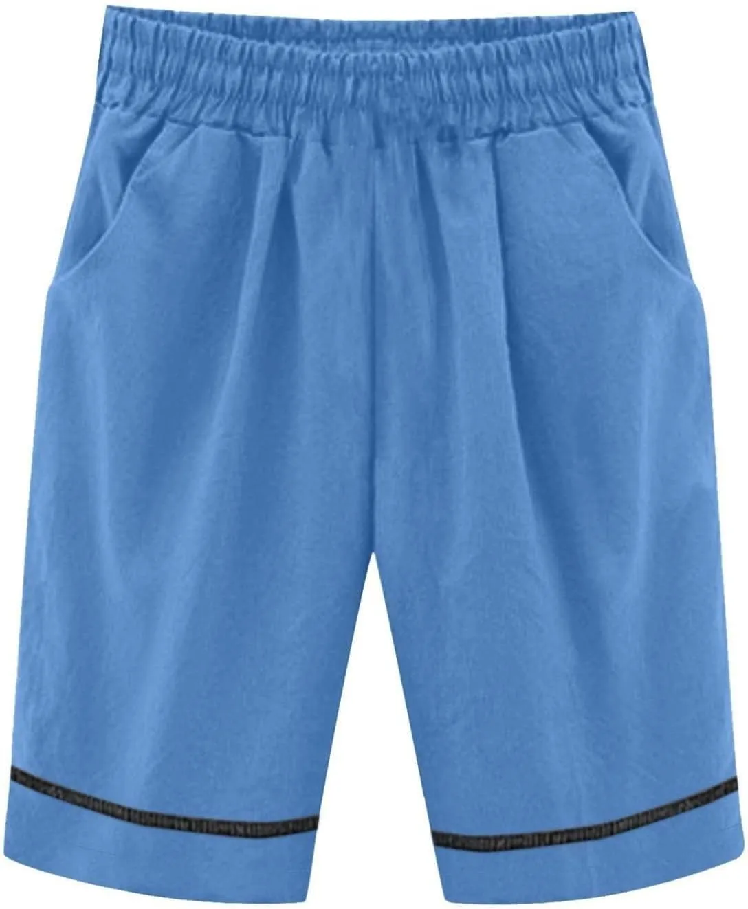 Bermuda Drawstring Beach Shorts Wide Leg Linen Shorts Elastic High Waisted Pleated Casual Loose Bermuda Shorts, Large