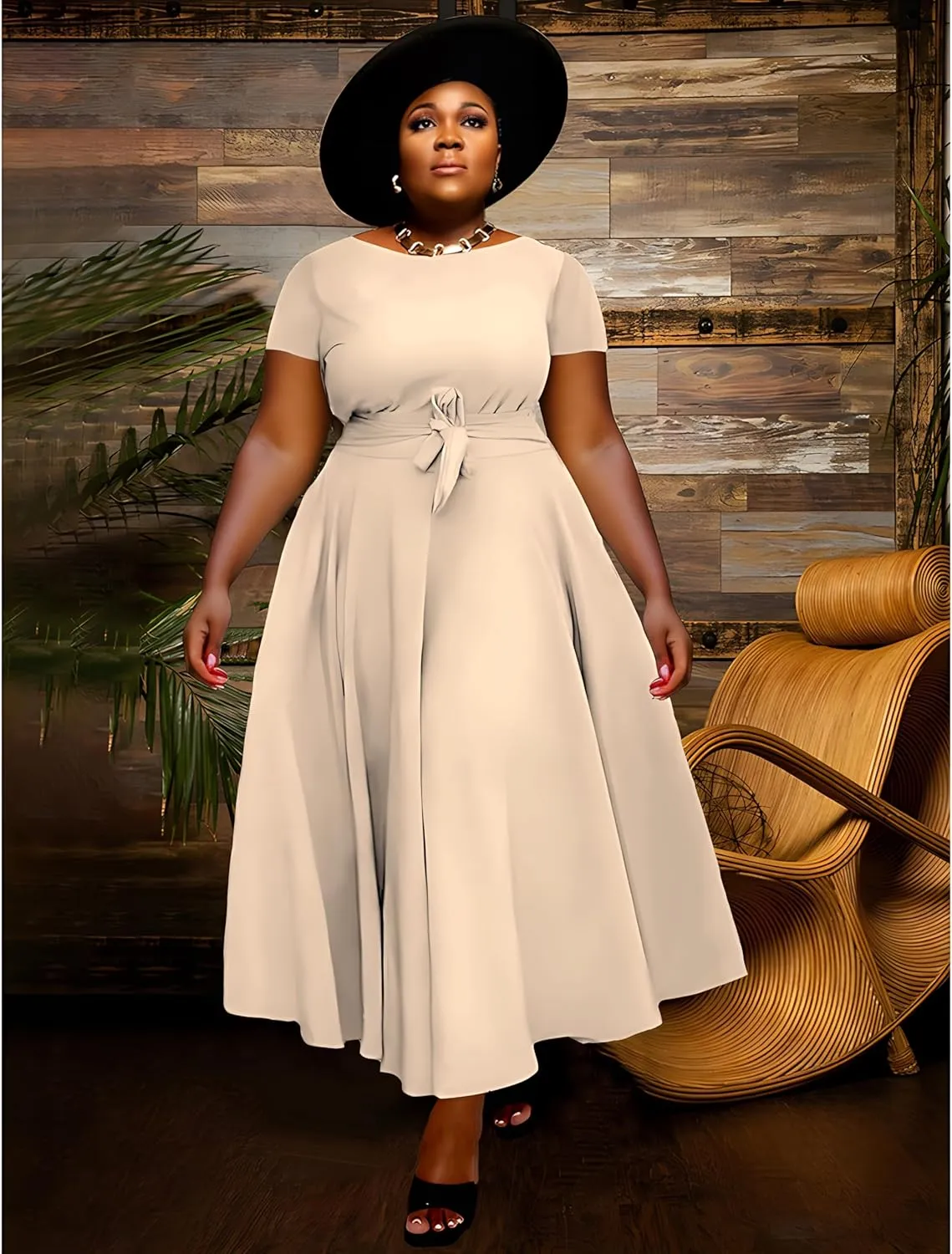 BFFBABY Plus Size Dress A Line Dresses for Women Summer Long Dresses with Sleeve Casual Belted