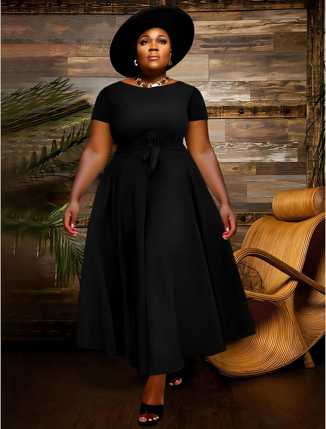 BFFBABY Plus Size Dress A Line Dresses for Women Summer Long Dresses with Sleeve Casual Belted