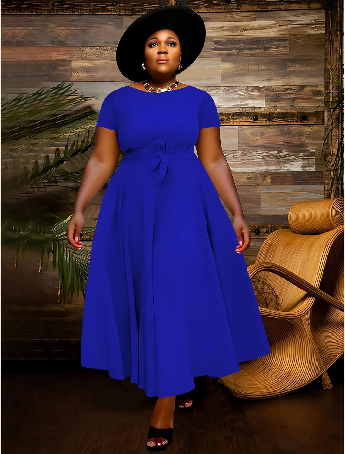BFFBABY Plus Size Dress A Line Dresses for Women Summer Long Dresses with Sleeve Casual Belted